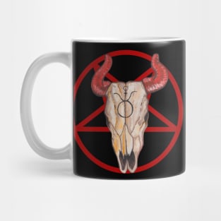Cowskull red satanism pentagram Mug